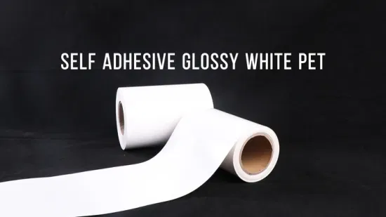 Etichetta adesiva in rotolo jumbo flexo adesivo con pellicola vinilica rivestita in PET bianco lucido da 50 mic con adesivo personalizzato